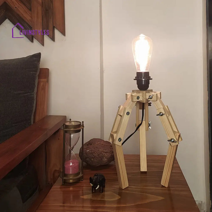 Crawler Beige Wooden Table Lamp With Black Fabric Lampshade Lamps