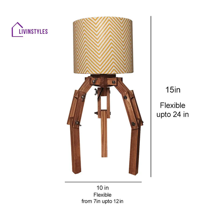 Crawler Brown Wooden Table Lamp With Yellow Printed Fabric Lampshade Lamps