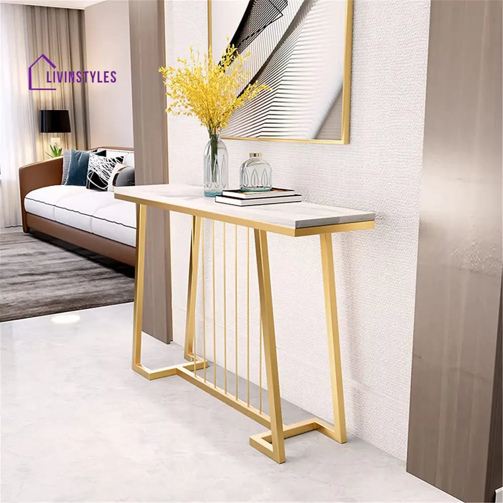 Creative White Marble Golden Top Console Table