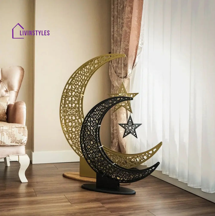 Crescent & Star Ramadan Decor - Metal Islamic Home Decoration Metal Wall Art