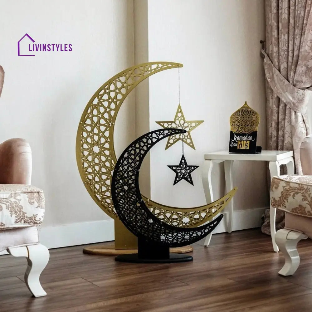 Crescent & Star Ramadan Decor - Metal Islamic Home Decoration Metal Wall Art