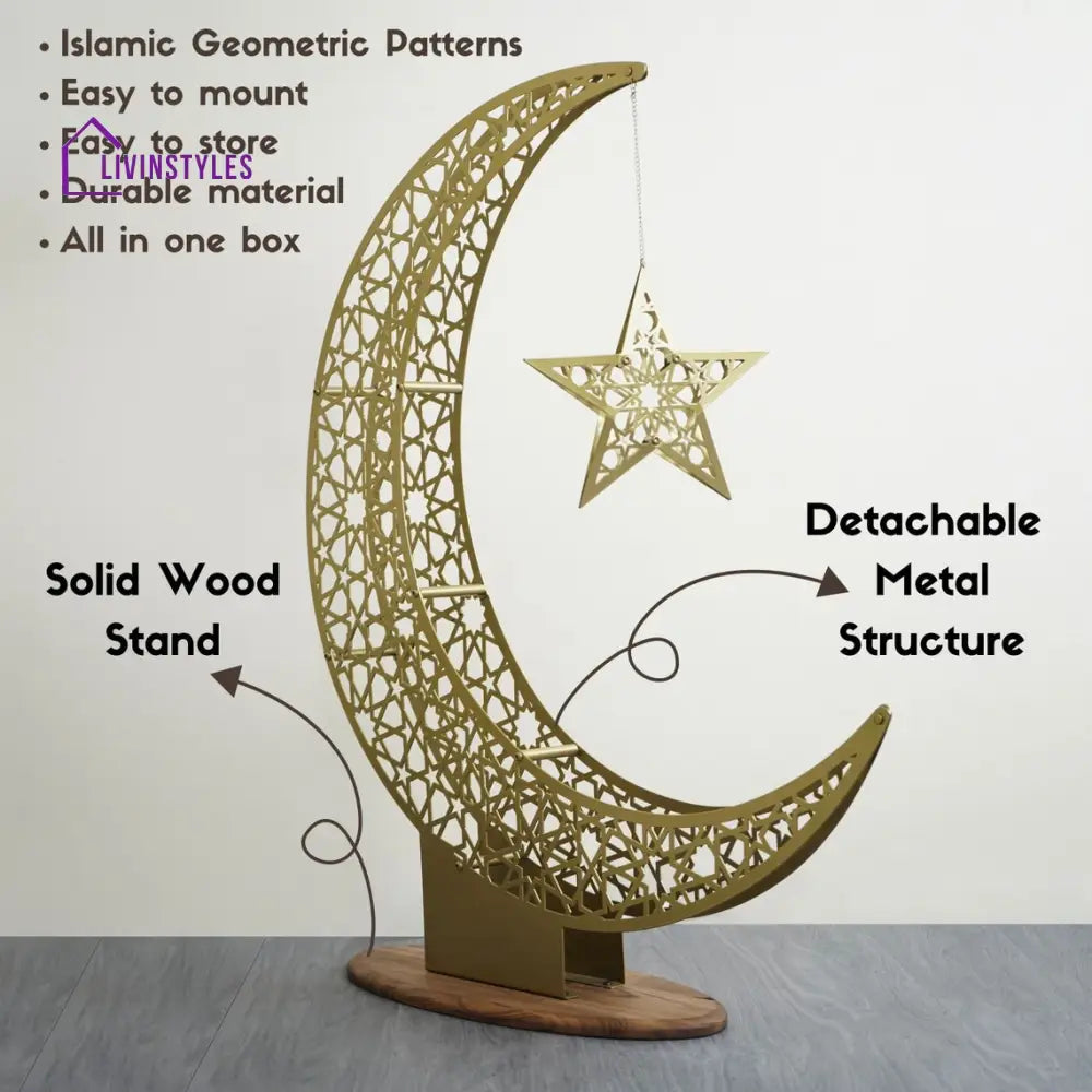 Crescent & Star Ramadan Decor - Metal Islamic Home Decoration Metal Wall Art