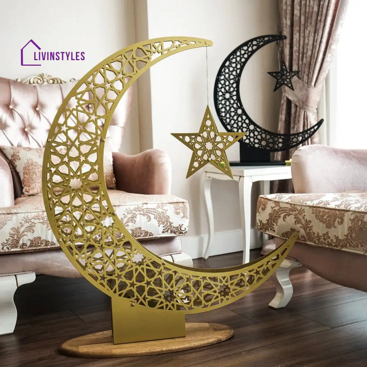 Crescent & Star Ramadan Decor - Metal Islamic Home Decoration Metal Wall Art