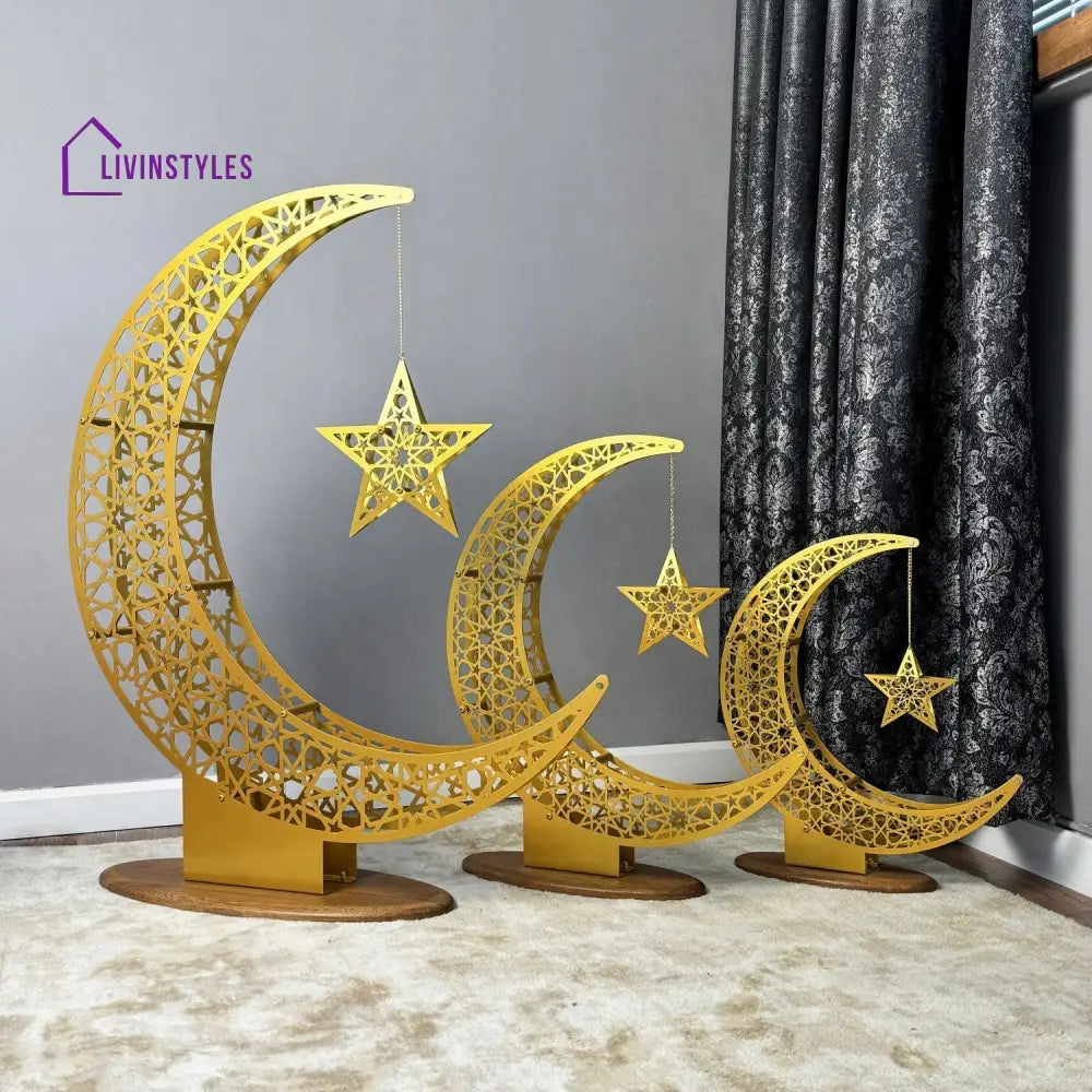 Crescent & Star Ramadan Decor - Metal Islamic Home Decoration Metal Wall Art