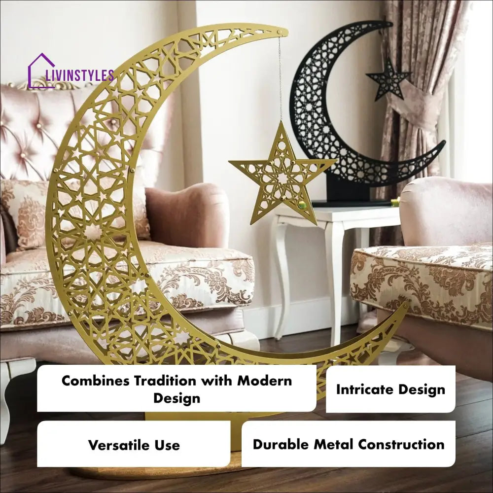 Crescent & Star Ramadan Decor - Metal Islamic Home Decoration Metal Wall Art