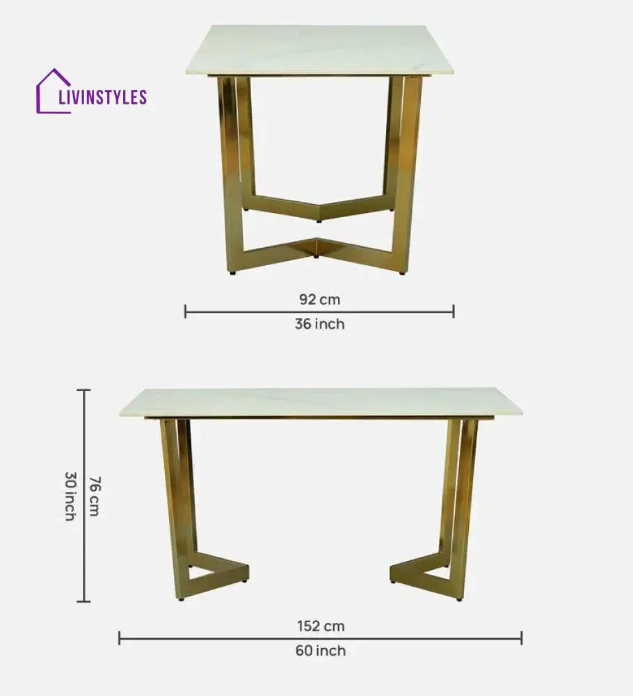 Crest 6 Seater Dining Set With Marble Top & Golden Base Dining Set