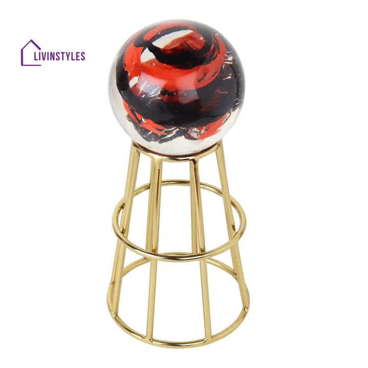 Crystal Orb’s Gold Pedestal With Red Ball Table Decor