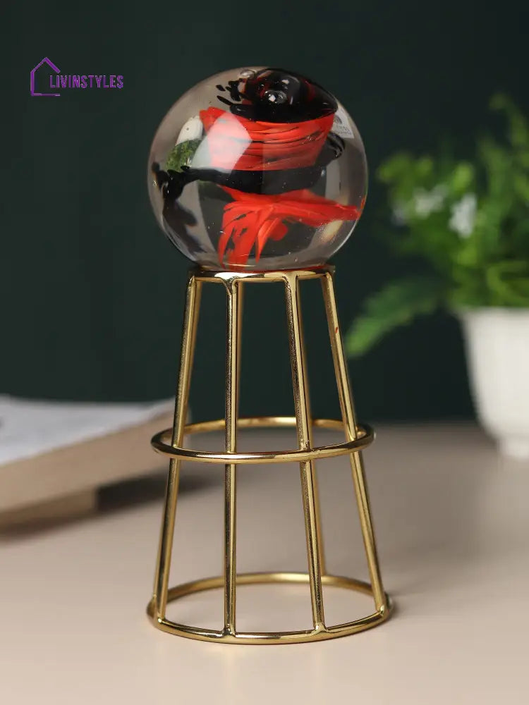 Crystal Orb’s Gold Pedestal With Red Ball Table Decor