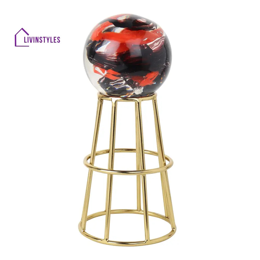 Crystal Orb’s Gold Pedestal With Red Ball Table Decor