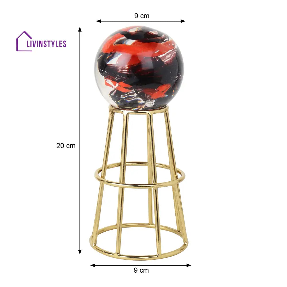 Crystal Orb’s Gold Pedestal With Red Ball Table Decor