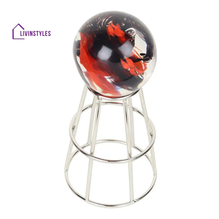 Crystal Orb’s Silver Pedestal With Red Ball Table Decor