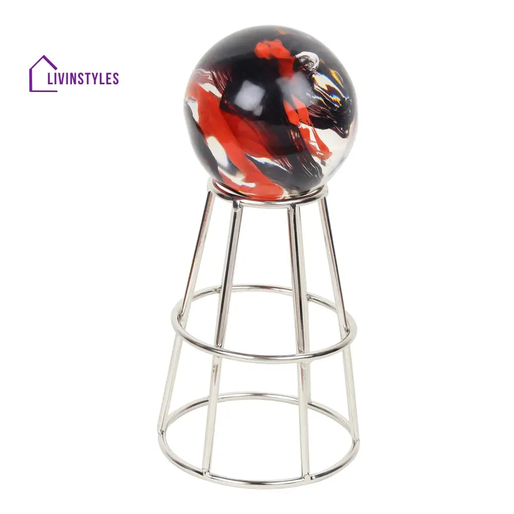 Crystal Orb’s Silver Pedestal With Red Ball Table Decor