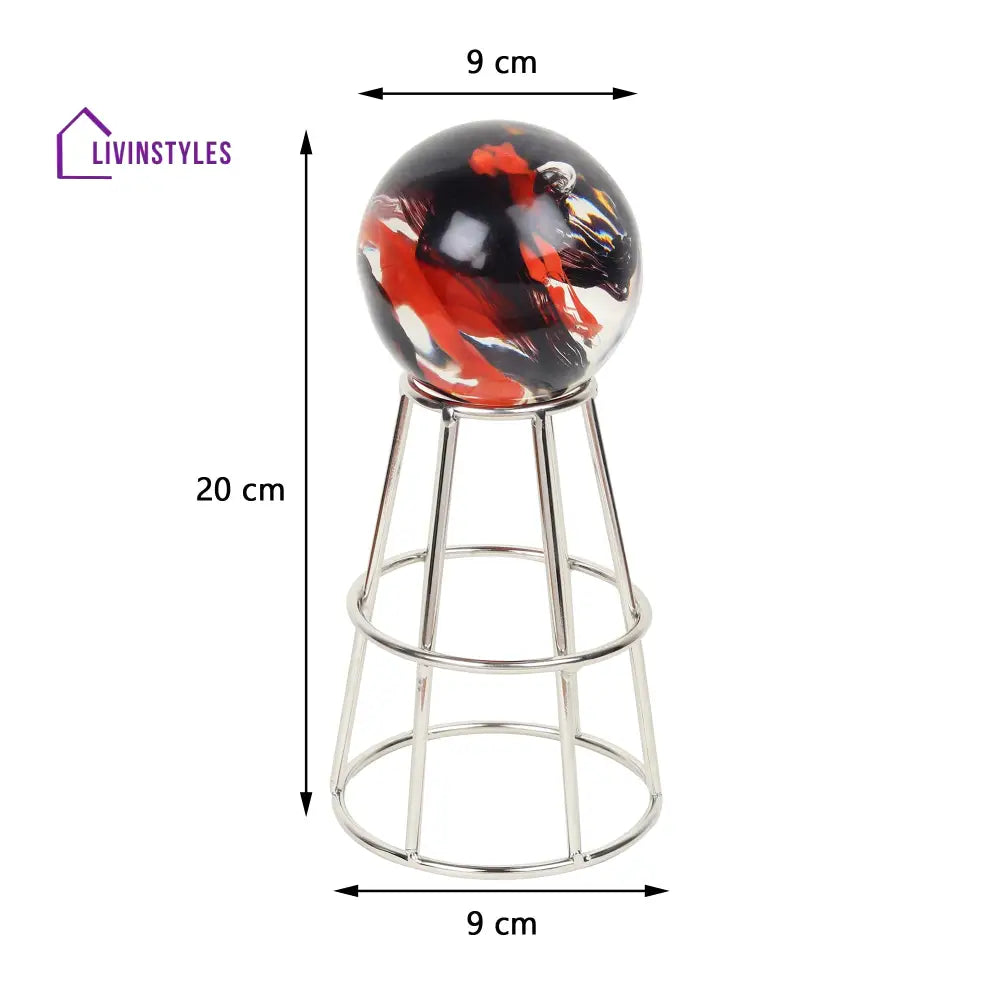 Crystal Orb’s Silver Pedestal With Red Ball Table Decor