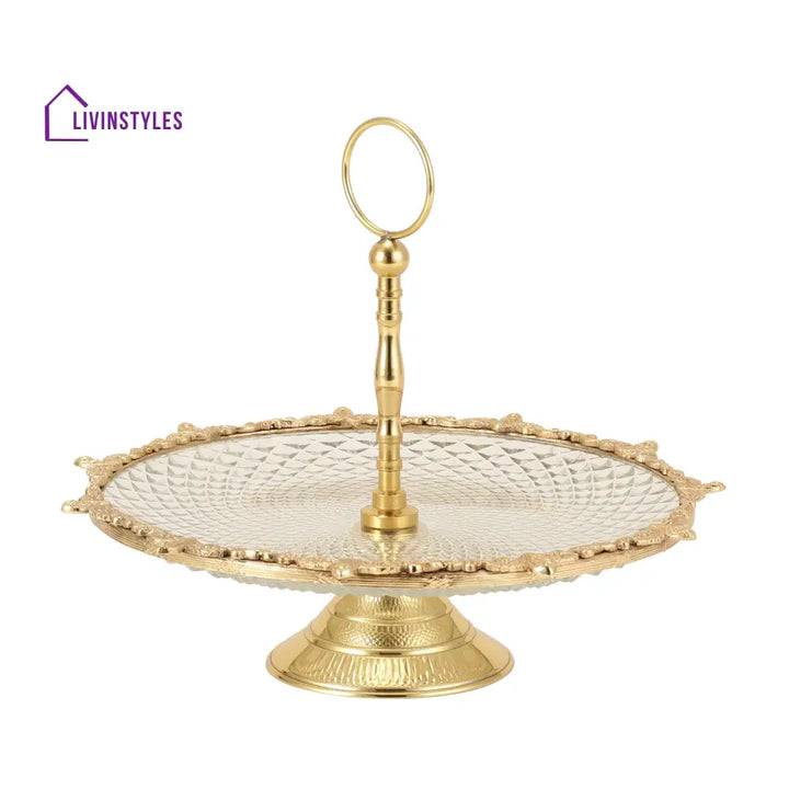 Crystal Spike Cake Stand In Gold Pot