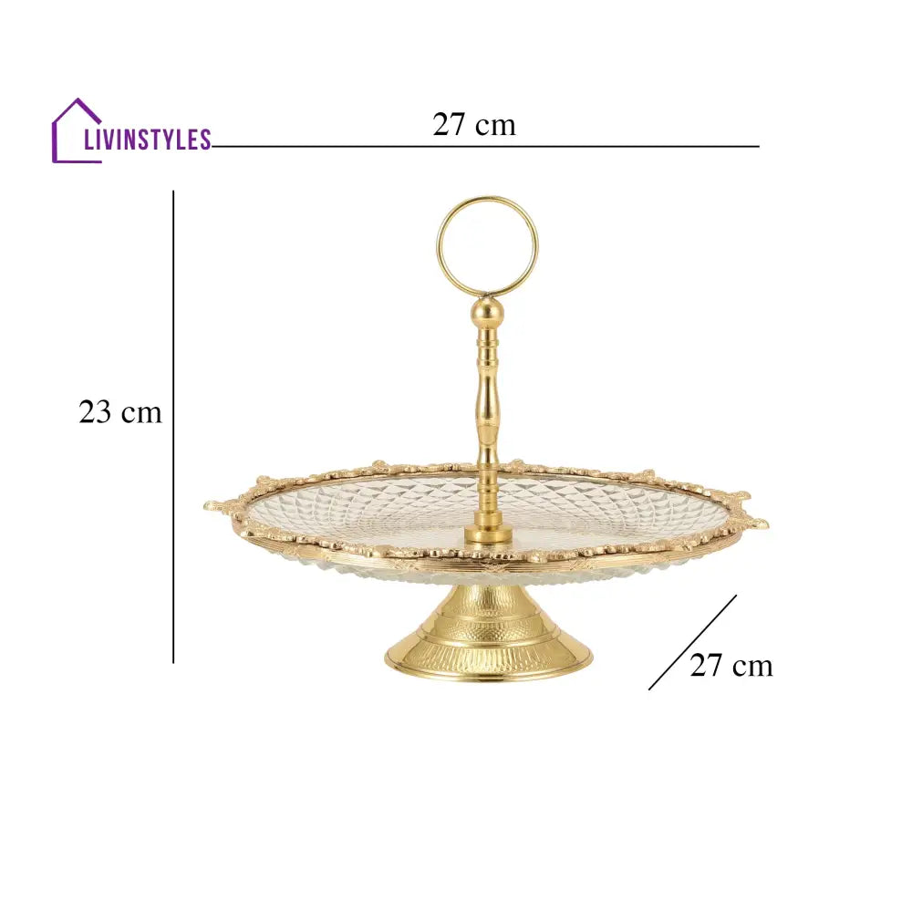 Crystal Spike Cake Stand In Gold Pot