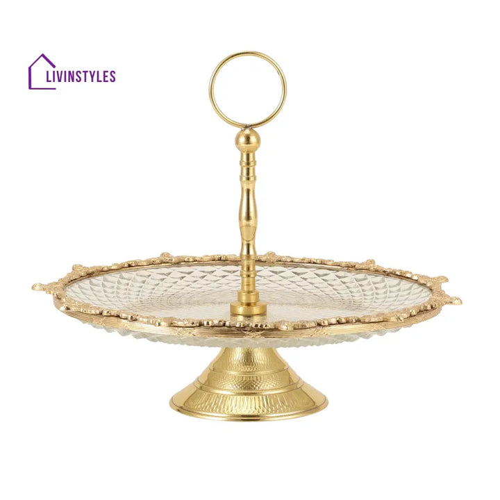 Crystal Spike Cake Stand In Gold Pot