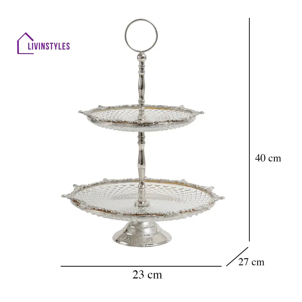 Crystal Spike Double Cake Stand In Silver Cake