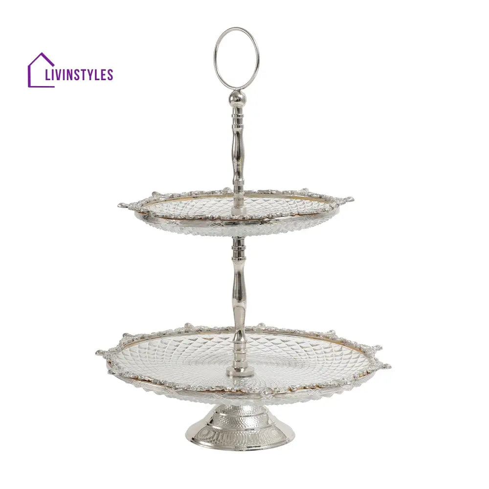 Crystal Spike Double Cake Stand In Silver Cake