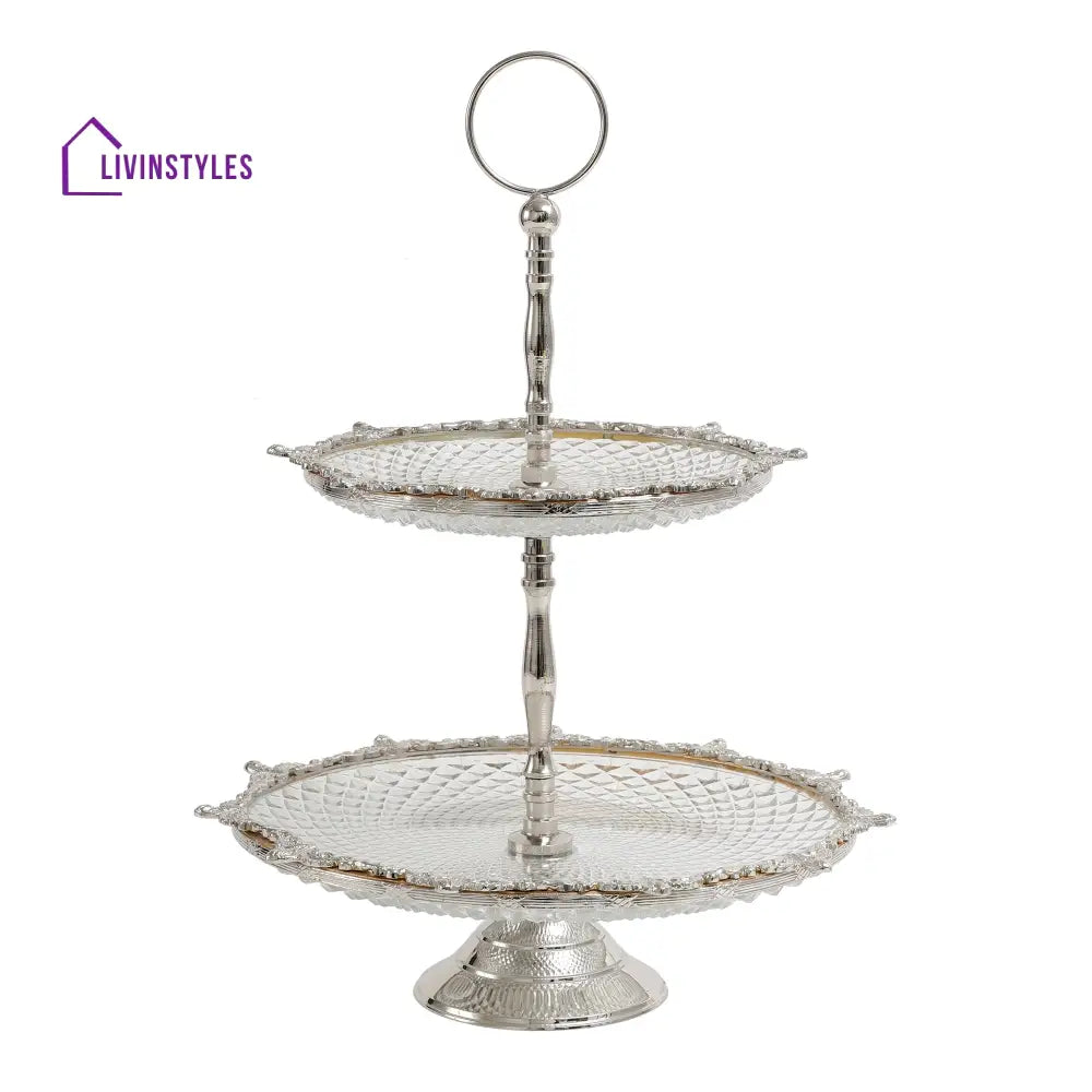 Crystal Spike Double Cake Stand In Silver Cake