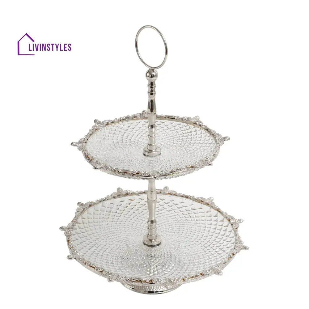 Crystal Spike Double Cake Stand In Silver Cake