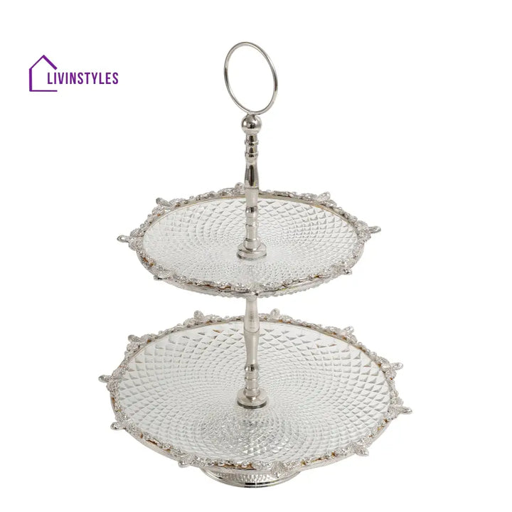 Crystal Spike Double Cake Stand In Silver Cake