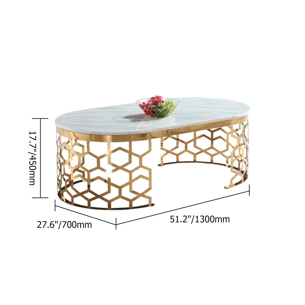 Galina Luxurious Oval Shape White Marble On Top Centre Table