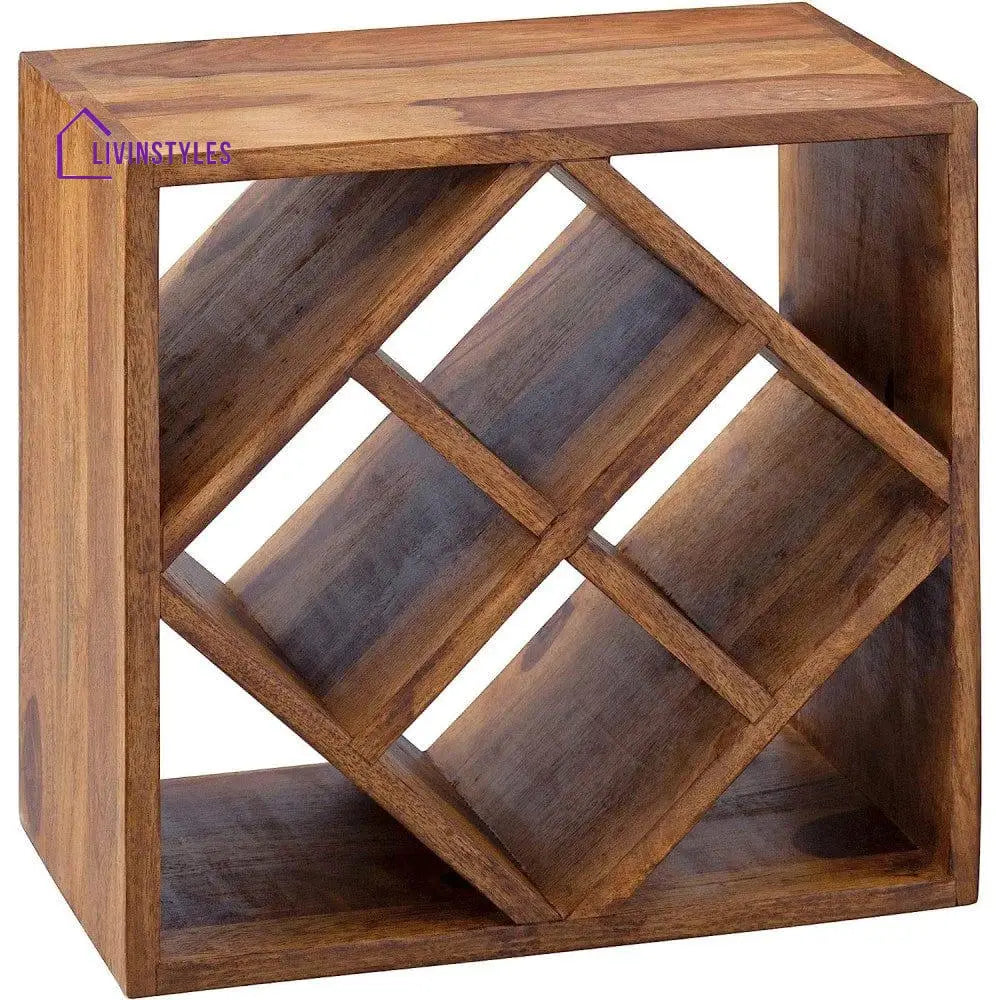 Cube End Table Solid Wood (Wine Rack Honey Finish)