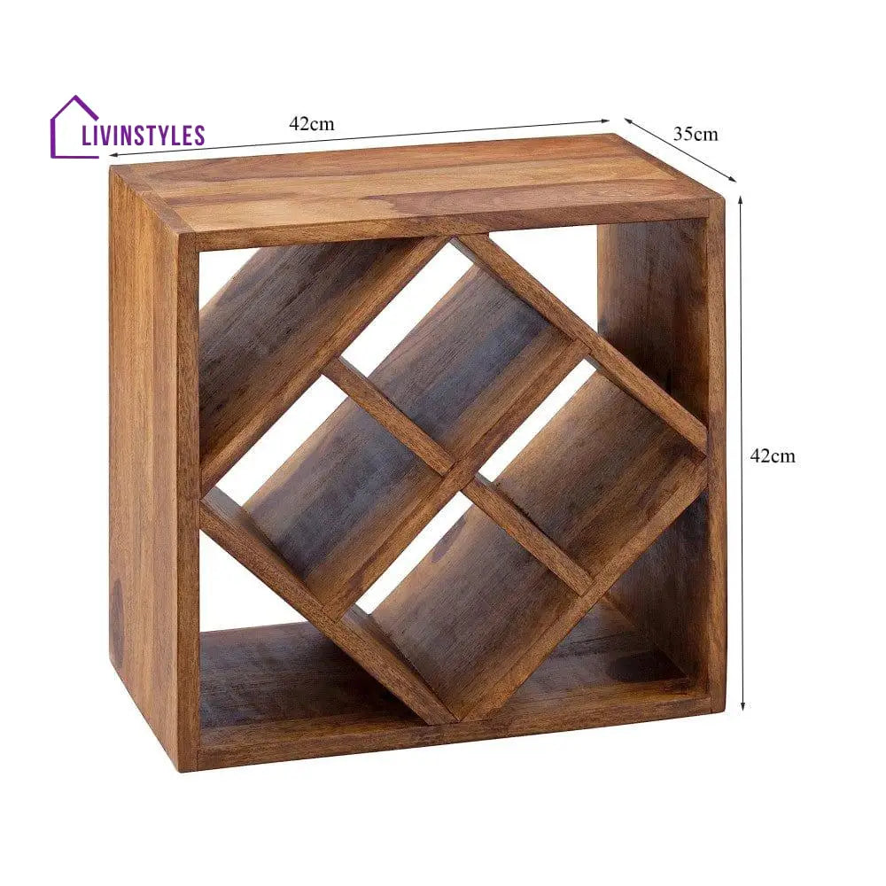 Cube End Table Solid Wood (Wine Rack Honey Finish)