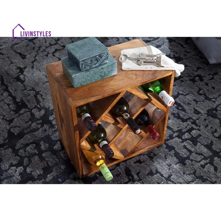 Cube End Table Solid Wood (Wine Rack Honey Finish)