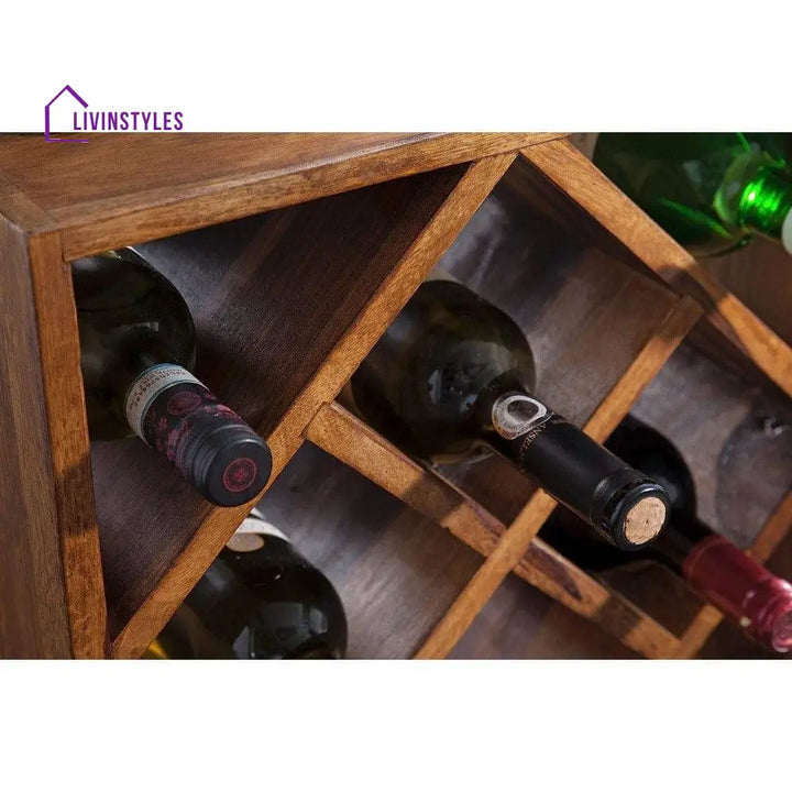 Cube End Table Solid Wood (Wine Rack Honey Finish)