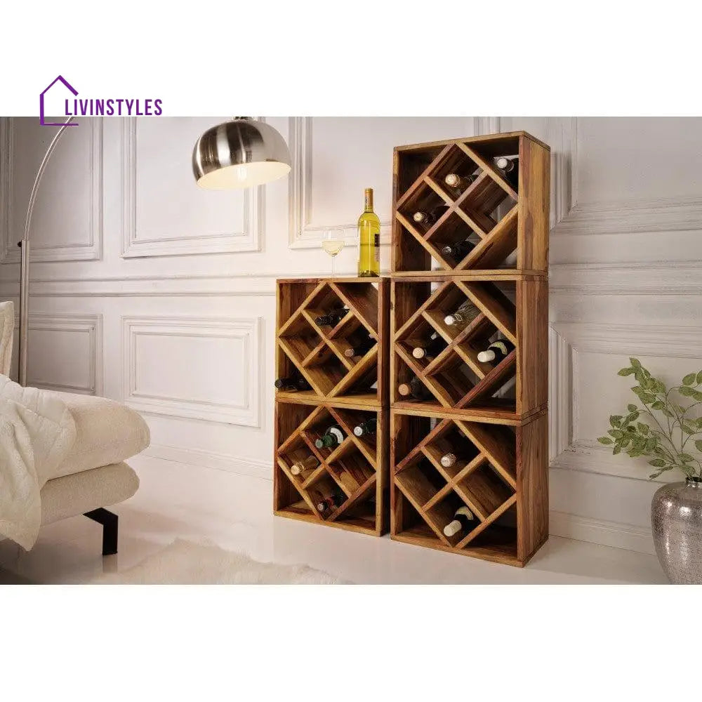 Cube End Table Solid Wood (Wine Rack Honey Finish)