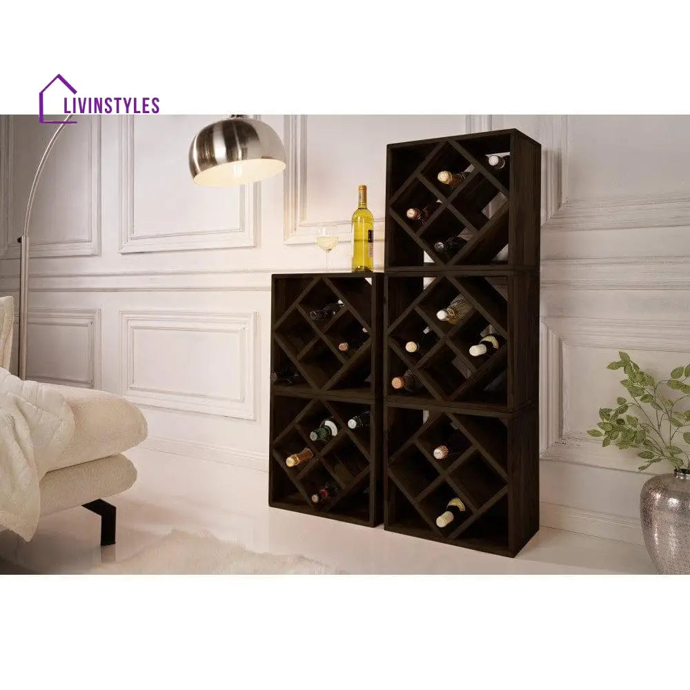 Cube End Table Solid Wood (Wine Rack Walnut Finish)