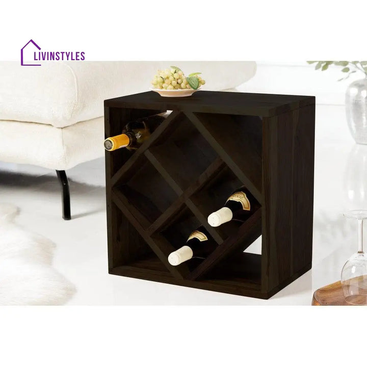 Cube End Table Solid Wood (Wine Rack Walnut Finish)