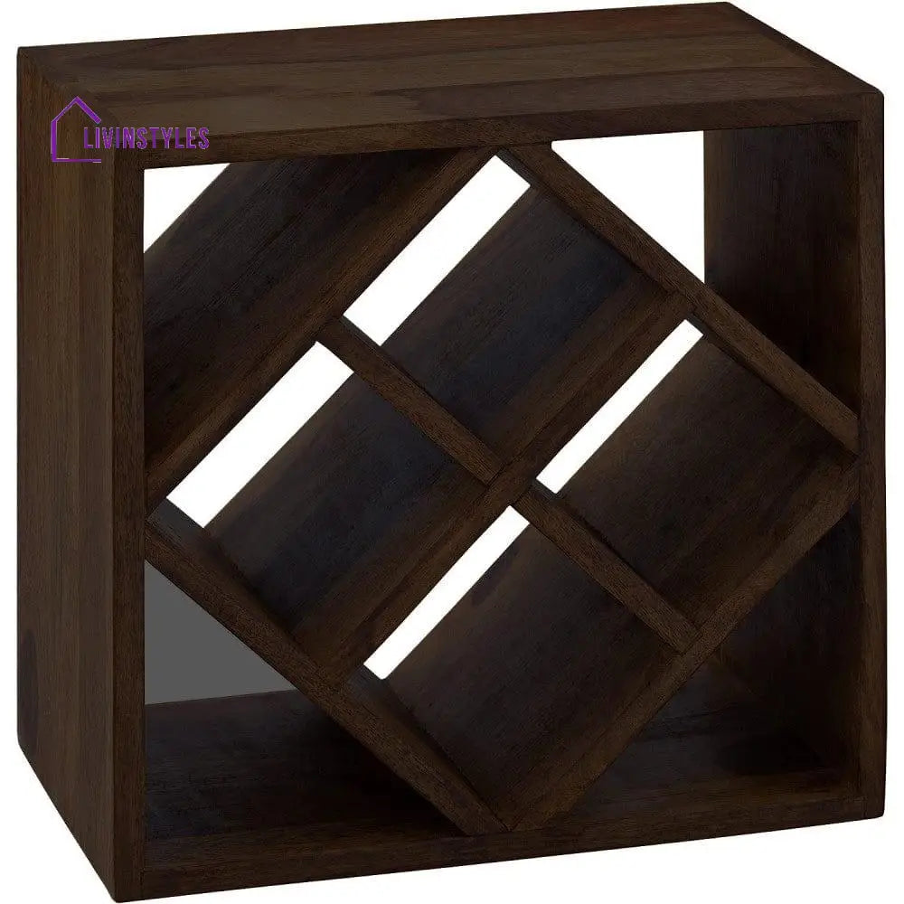 Cube End Table Solid Wood (Wine Rack Walnut Finish)