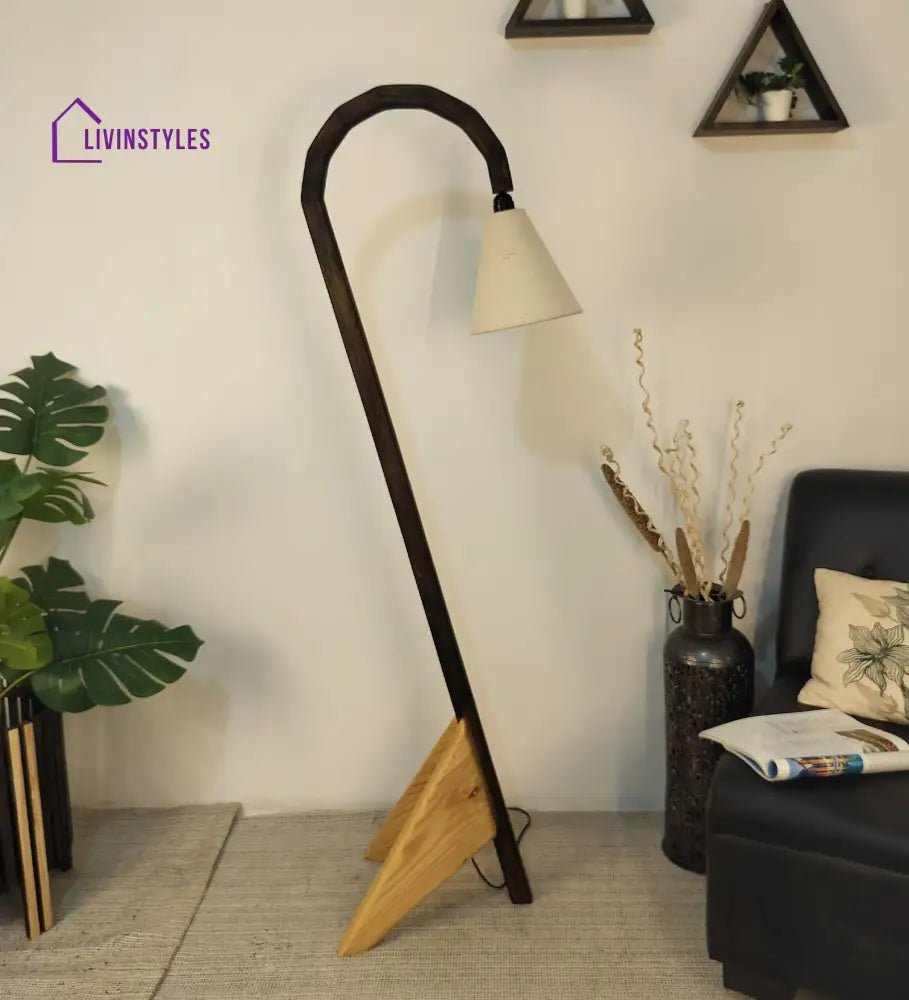 Cygnet Wooden Floor Lamp With Brown Base And Jute Fabric Lampshade Lamps