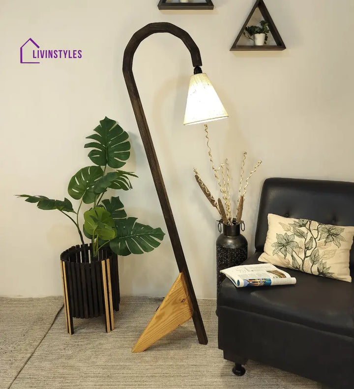 Cygnet Wooden Floor Lamp With Brown Base And Jute Fabric Lampshade Lamps