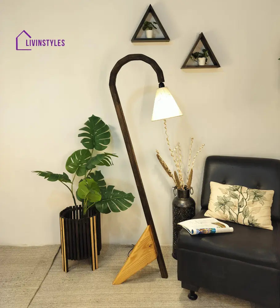 Cygnet Wooden Floor Lamp With Brown Base And Jute Fabric Lampshade Lamps