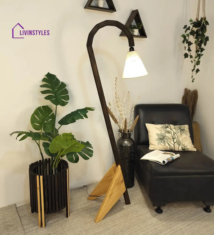 Cygnet Wooden Floor Lamp With Brown Base And Jute Fabric Lampshade Lamps