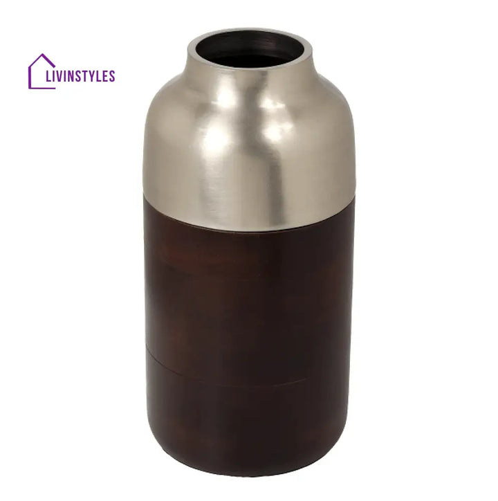 ’Cylindrical Deidra’ Wood Large Silver Vase