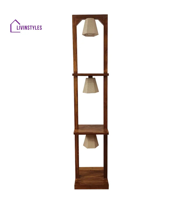 Daffodil Wooden Floor Lamp With Brown Base And Jute Fabric Lampshade Lamps