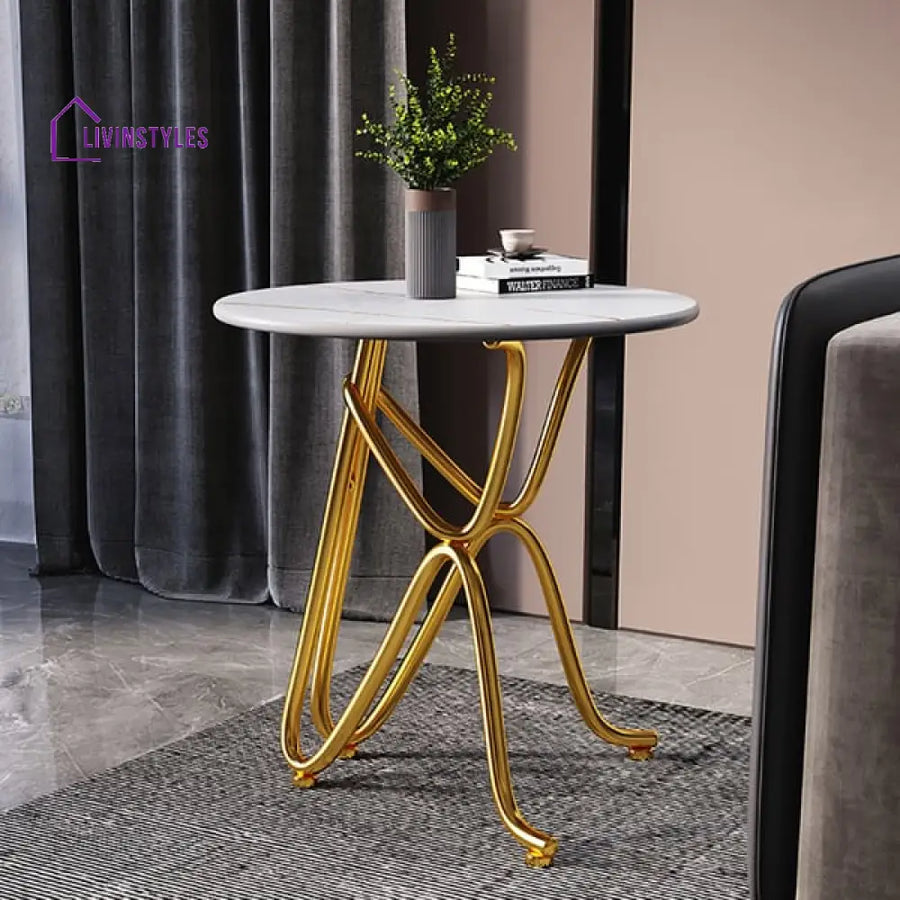 Dakota Modern Metal Side Table With Marble Tabletop End Tables