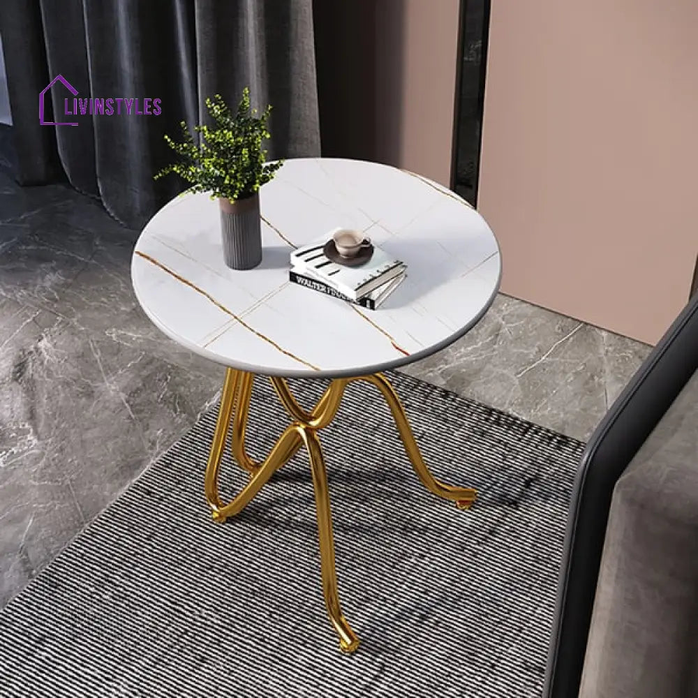 Dakota Modern Metal Side Table With Marble Tabletop End Tables