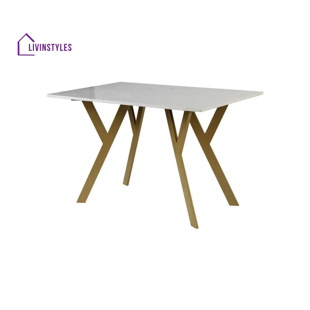 Dalen 4 Seater Marble Dining Table In Gold Finish