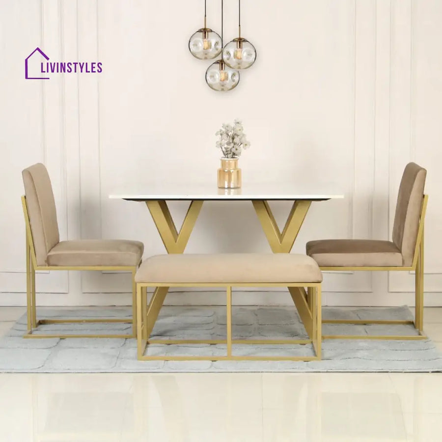 Dalen 4 Seater Marble Dining Table In Gold Finish