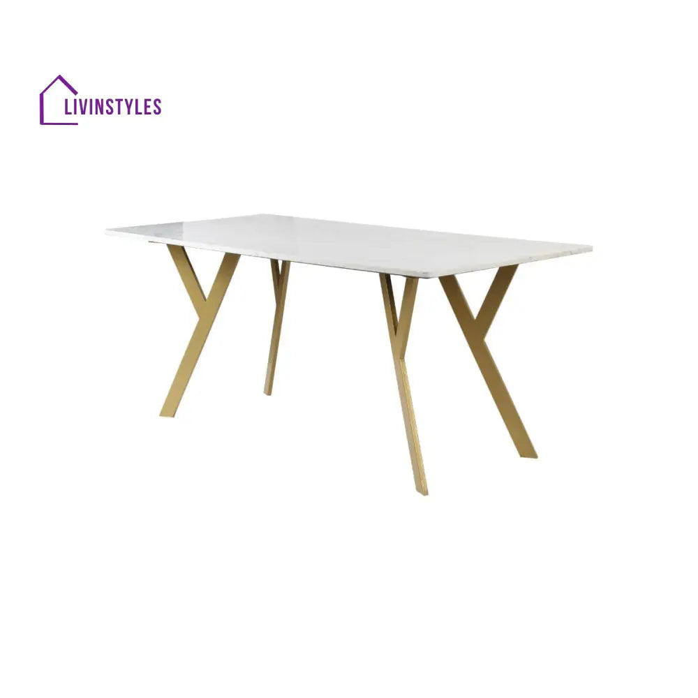 Dalen 6 Seater Marble Dining Table In Gold Finish