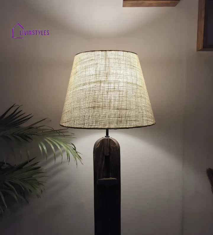 Damien Wooden Floor Lamp With Brown Base And Jute Fabric Lampshade Lamps