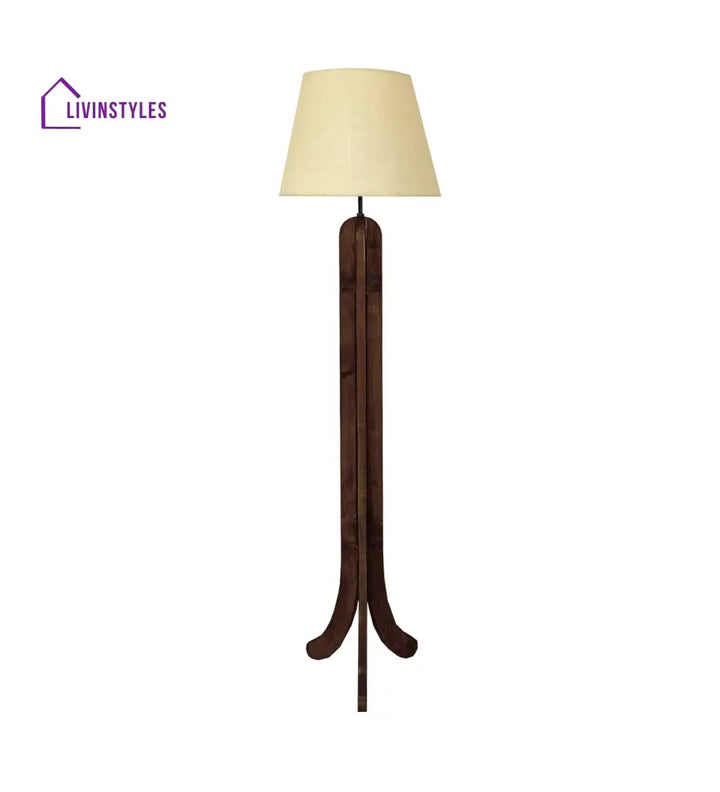 Damien Wooden Floor Lamp With Brown Base And Jute Fabric Lampshade Lamps