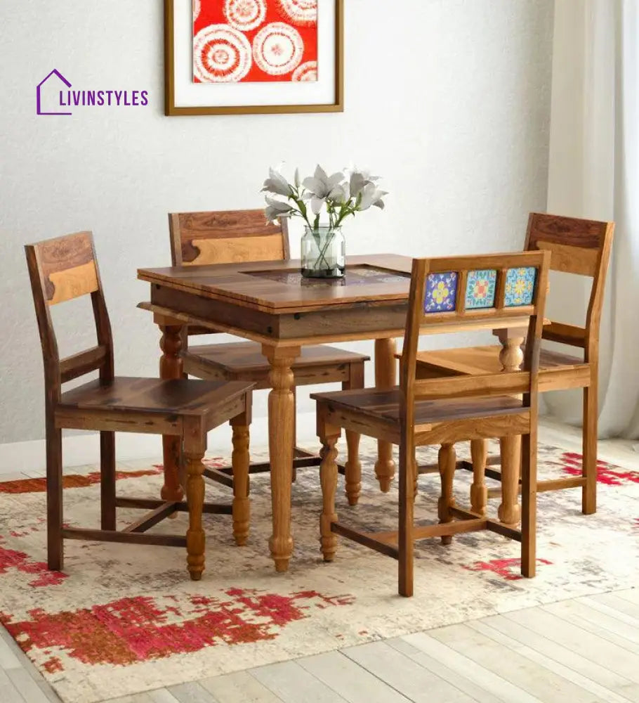 Daniyar Sheesham Wood 4 Seater Dining Set In Rustic Finish Dining Set