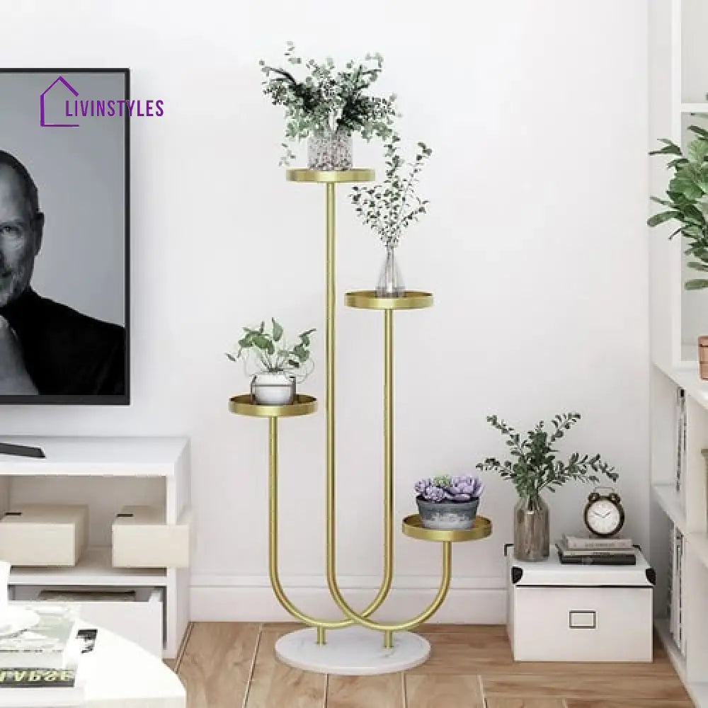 Darshan Metal Plant Stand 4-Shelf Gold For Balcony