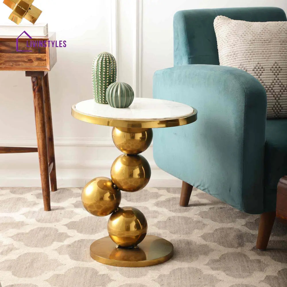 Decock Sphere Designed Stainless Steel Pvd Coated Side Table For Living Room In Gold Colour